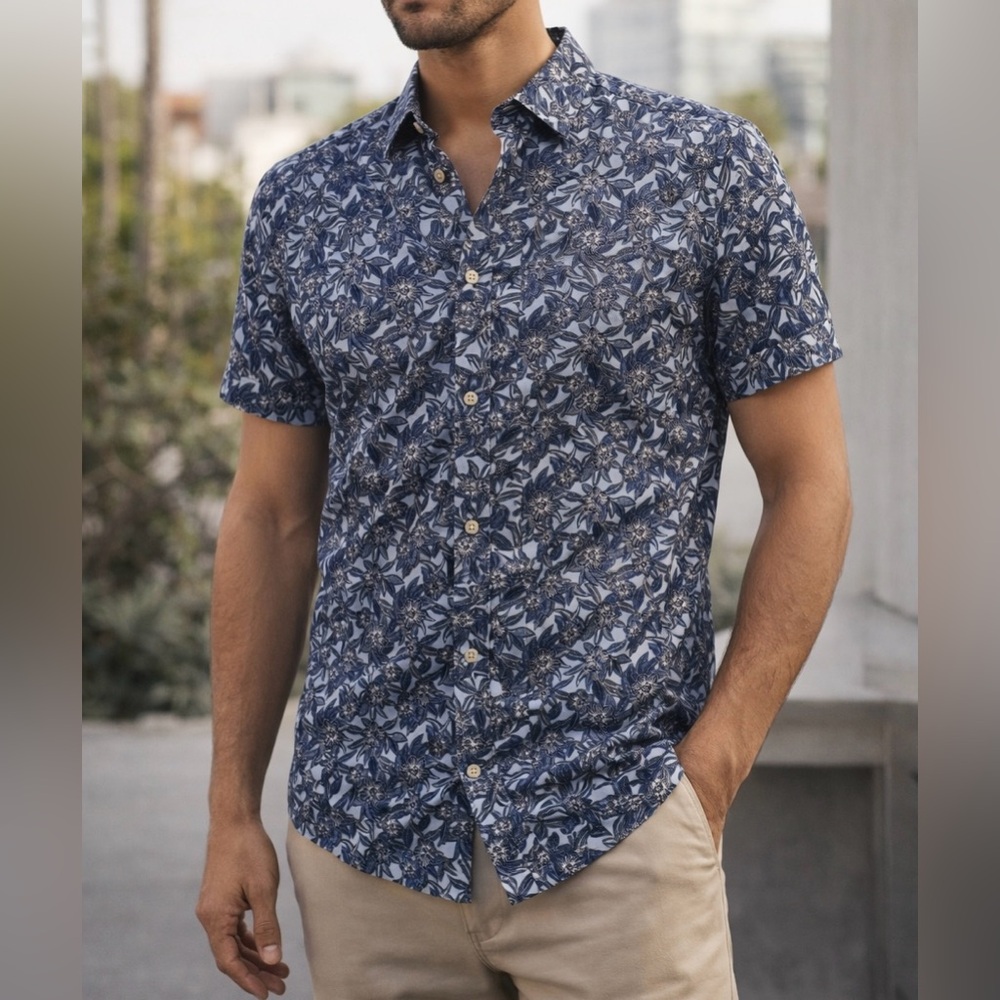 Ted Baker London Floral Button Up Shirt Black White Cotton Size 3 ( Large)